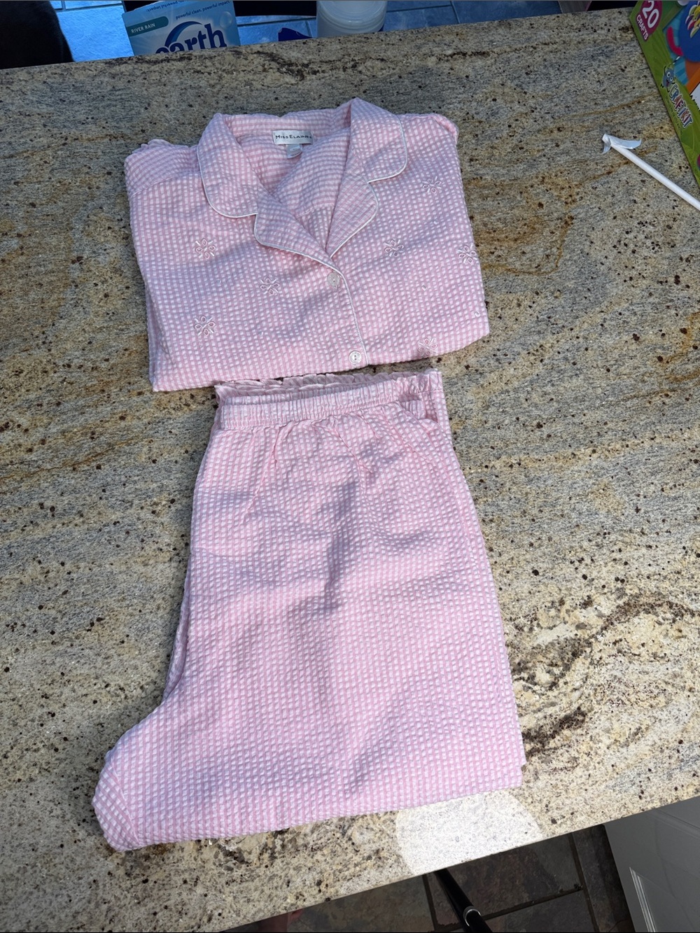 Miss Elaine Pink Gingham Seersucker Pajama Set
